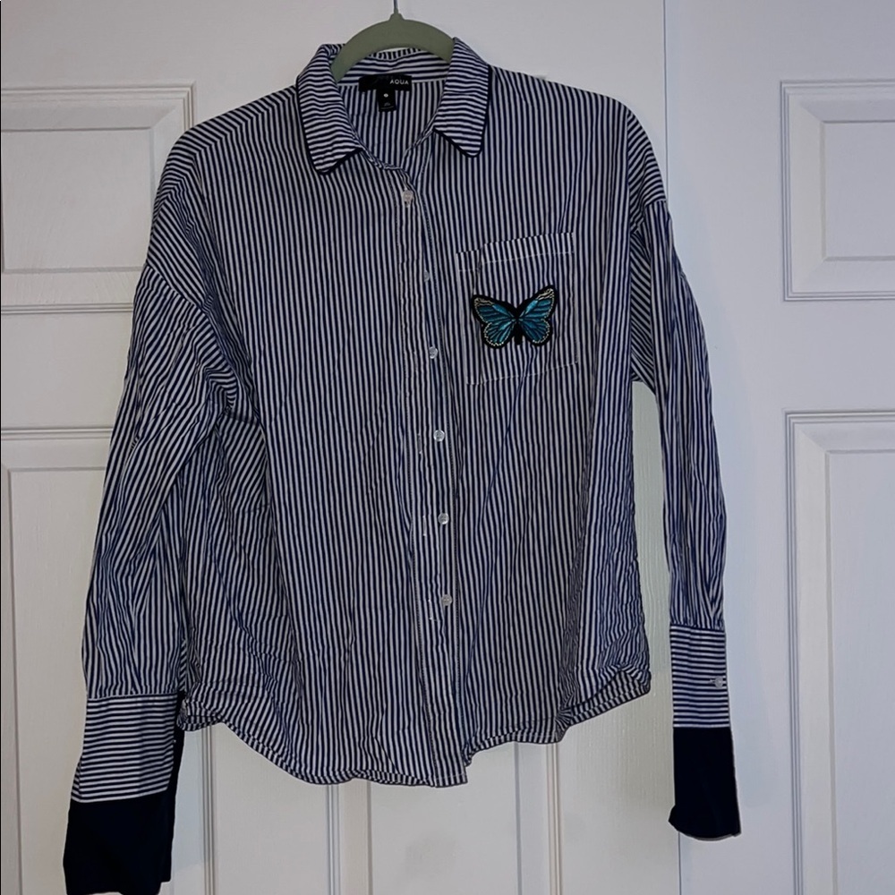 aqua Long Sleeve Multicolored Button Down Shirt